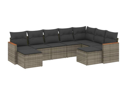 9-piece garden furniture set with grey resin wicker cushions