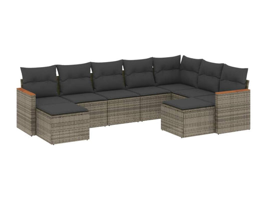 9-piece garden furniture set with grey resin wicker cushions