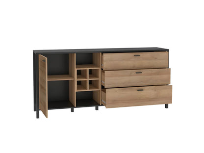 186cm Buffet with 1 Door and 3 Drawers, Oak and Black Wood Finish - MODE RDQY69983