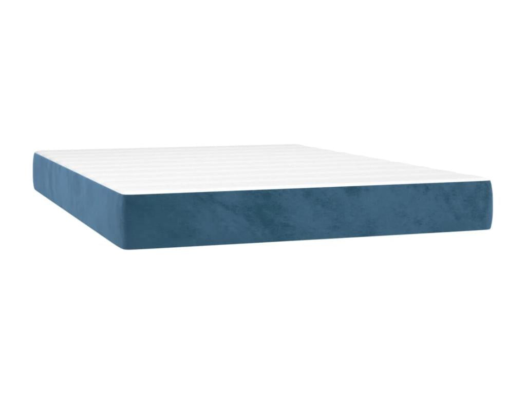 Upholstered bed base and mattress, dark blue, 140x190cm, velvet
