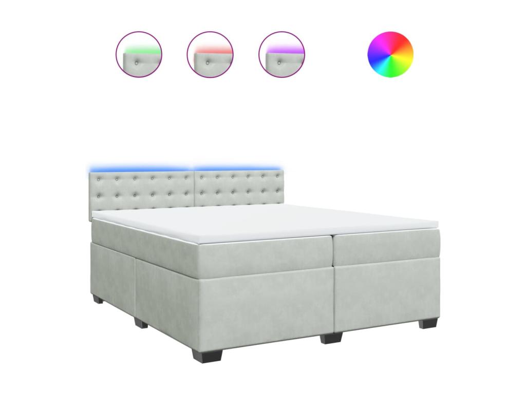 Meublori bed base and mattress, light grey, 200x200cm, velvet