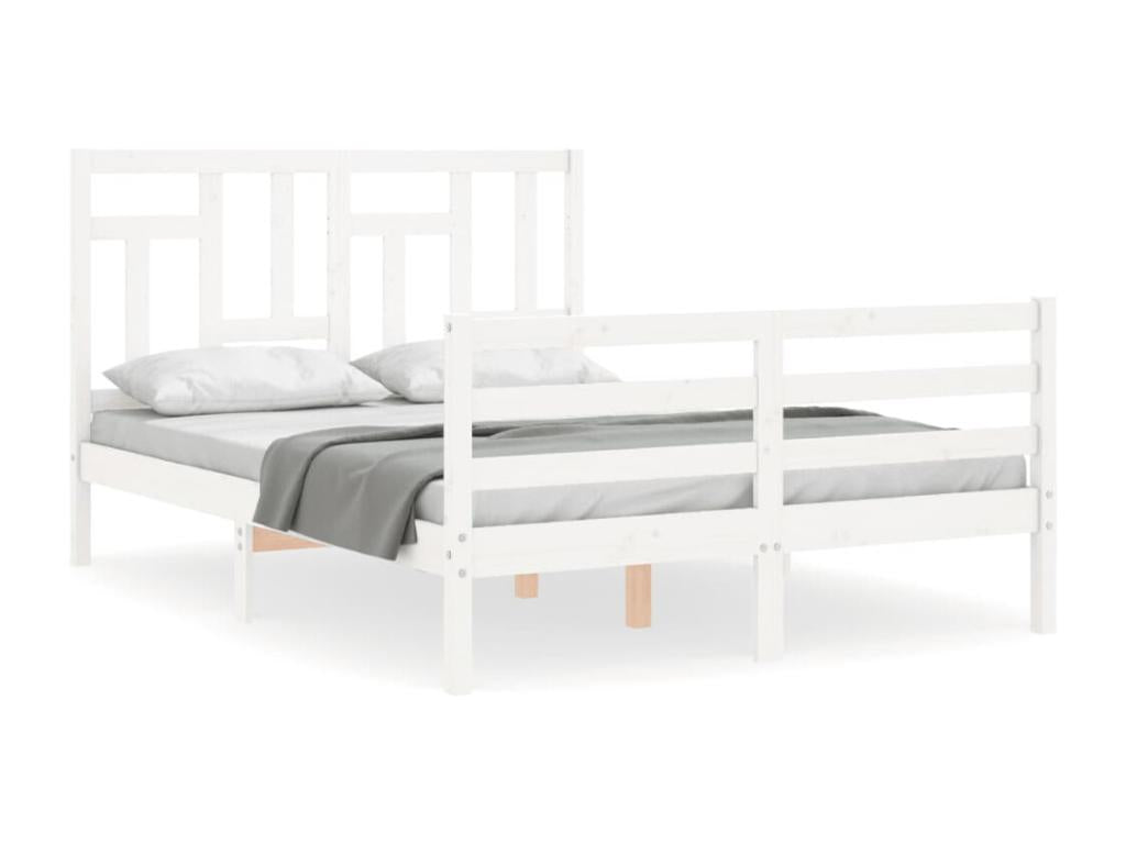 Bed frame with white headboard, small double bed, solid wood THOS71309