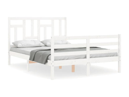Bed frame with white headboard, small double bed, solid wood THOS71309