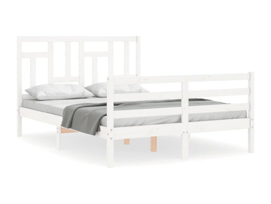 Bed frame with white headboard, small double bed, solid wood THOS71309