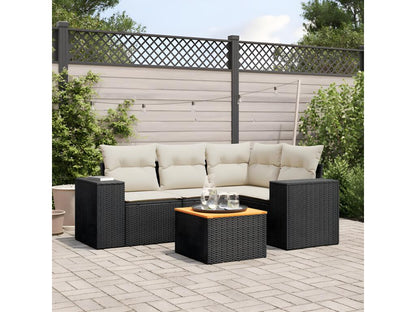 5-piece garden furniture set with cushions, black resin wicker UKYV01836