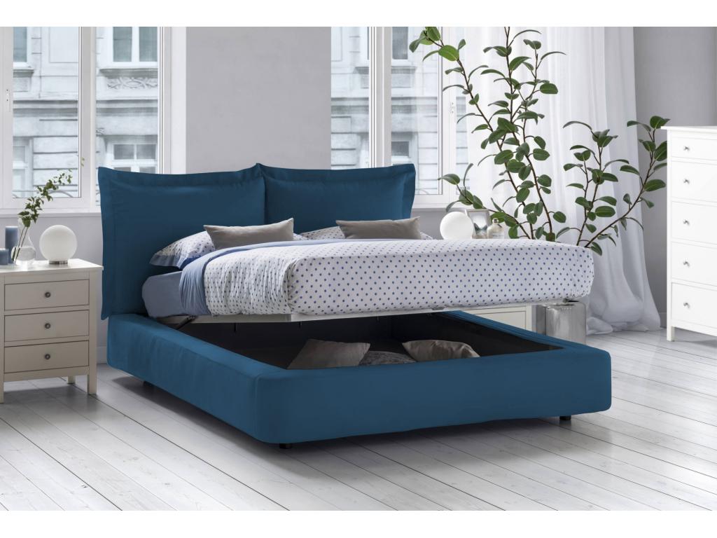 Laviecasa Double Bed with Storage, Fabric Upholstery, Made in Italy, Front Opening, Suitable for 160x190 cm Mattress, Blue OFWC49031