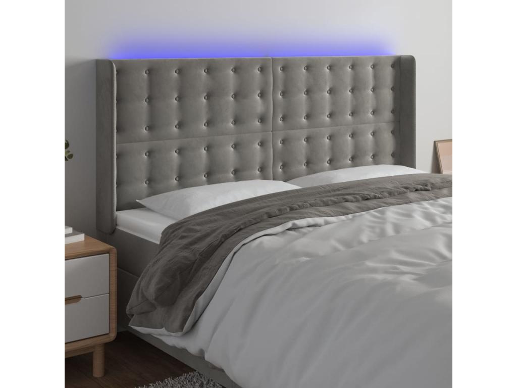 Light Grey LED Headboard 163x16x118/128 cm Velvet TGQA90979