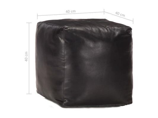 Pouf 40x40x40 cm Black Genuine Goatskin Leather GOSM90118