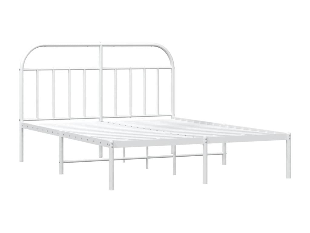 Metal bed frame without mattress and white headboard 180x200 cm