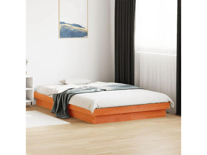 Brown LED bed frame 140x190 solid pine wood ZVFR37969