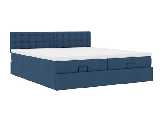 Ottoman bed frame with blue mattress 180x200 cm fabric COPK97493
