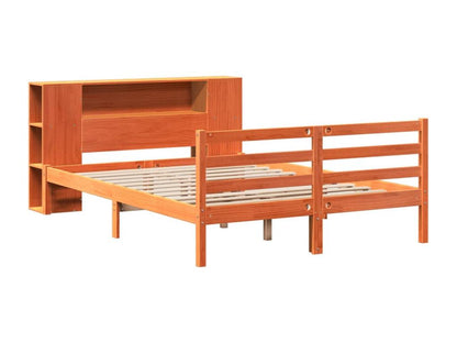 Bookshelf bed without mattress, brown wax finish, 120x200 cm, solid pine, UXMG95425