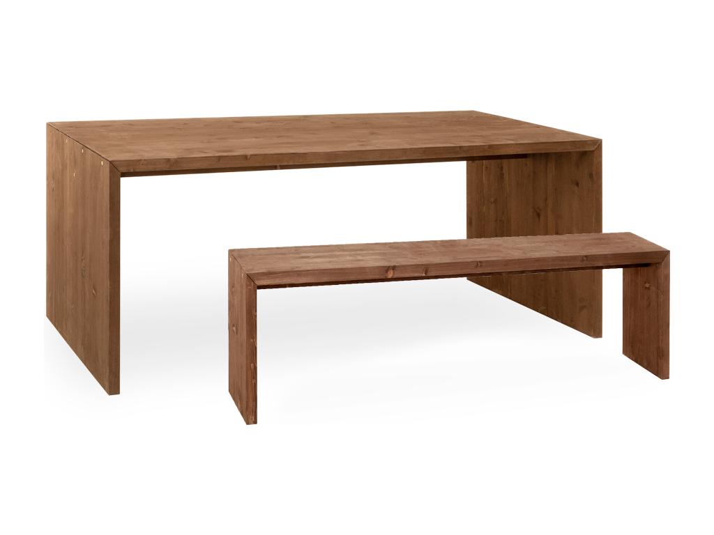 Laviecasa WHLS87437 Brown Fir Wood Dining Table and Bench Set 200x75cm