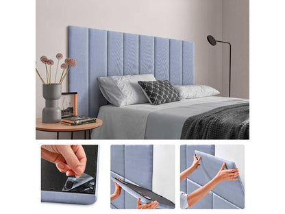 Meublori Self-Adhesive Linen Upholstered Wall Panels, Acoustic Absorbent, Impact Protection, Headboard Decoration, Blue, 60x30cm