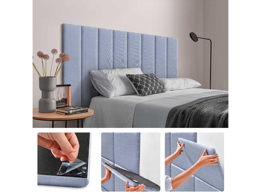 Meublori Self-Adhesive Linen Upholstered Wall Panels, Acoustic Absorbent, Impact Protection, Headboard Decoration, Blue, 60x30cm