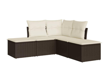 5-piece garden furniture set with cushions, brown woven resin KSCN25525