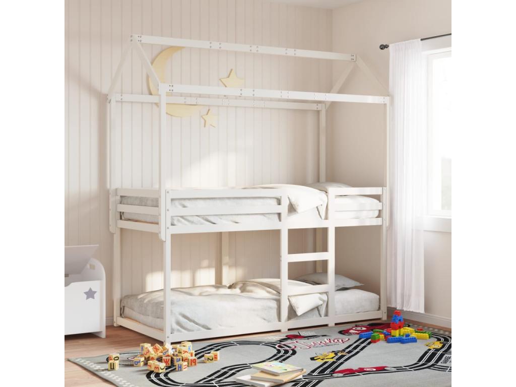 Bunk bed with white roof, 75x190 cm, solid pine wood