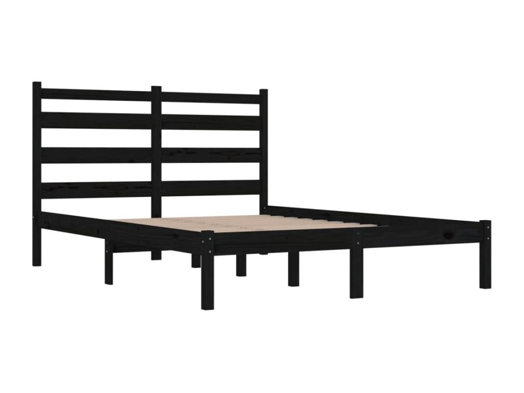 Black solid pine wood bed frame without mattress