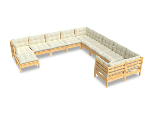 11-piece garden furniture set with cream cushions, pine wood ANDM64018