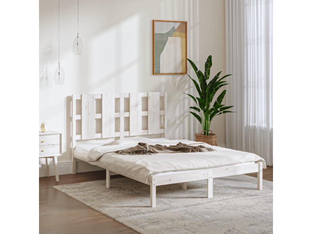 White bed frame, solid pine wood, 140x200 cm