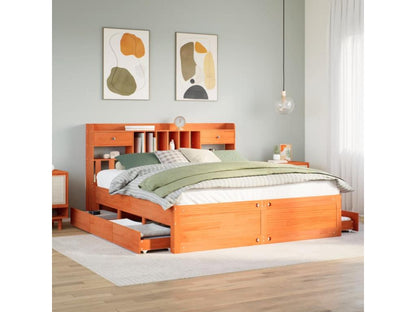 Bookshelf bed without mattress, brown wax finish, 180x200 cm, solid pine, GDML09069