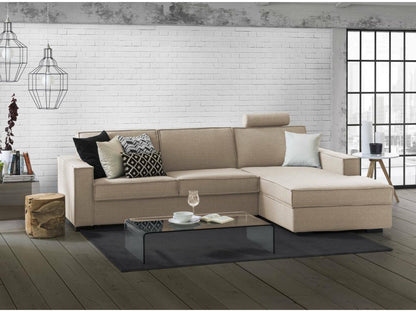Meublori Fixed Sofa Corner Sofa Made in Italy Living Room Sofa with Right-Hand Storage Peninsula and Standard Armrests 280x95h90 cm Beige
