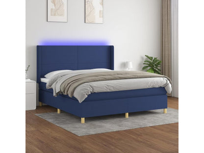 Upholstered bed base with mattress and blue LED lighting, 160x200 cm, fabric