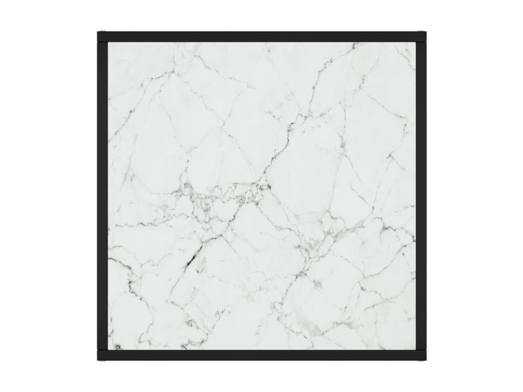Black coffee table with white marble top, 60x60x35 cm