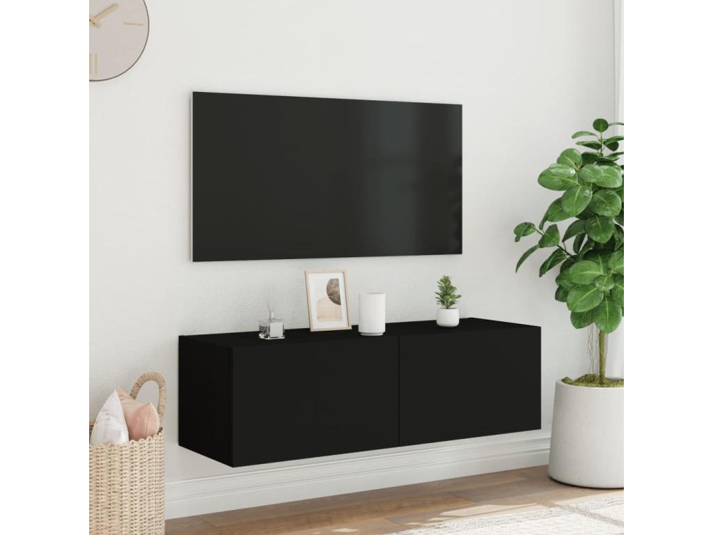 Wall-mounted TV unit with Laviecasaères LED lighting, black, 100x35x31 cm, RPMB73297
