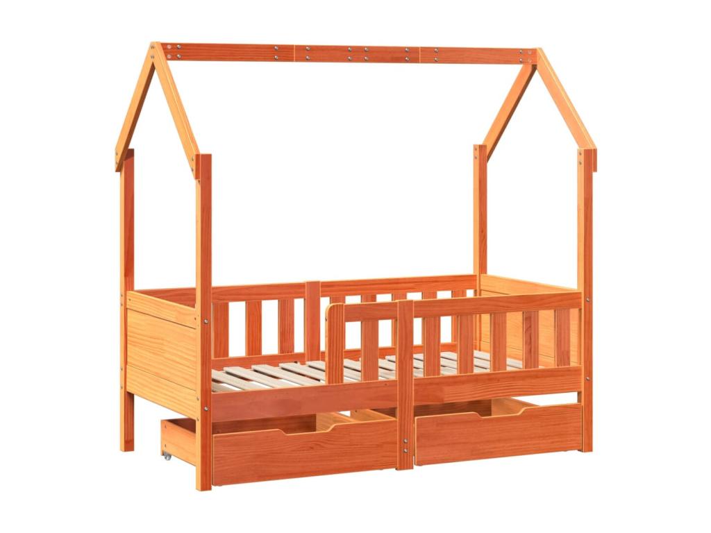 Children's bed frame with drawers, 70x140 cm, solid pine wood
