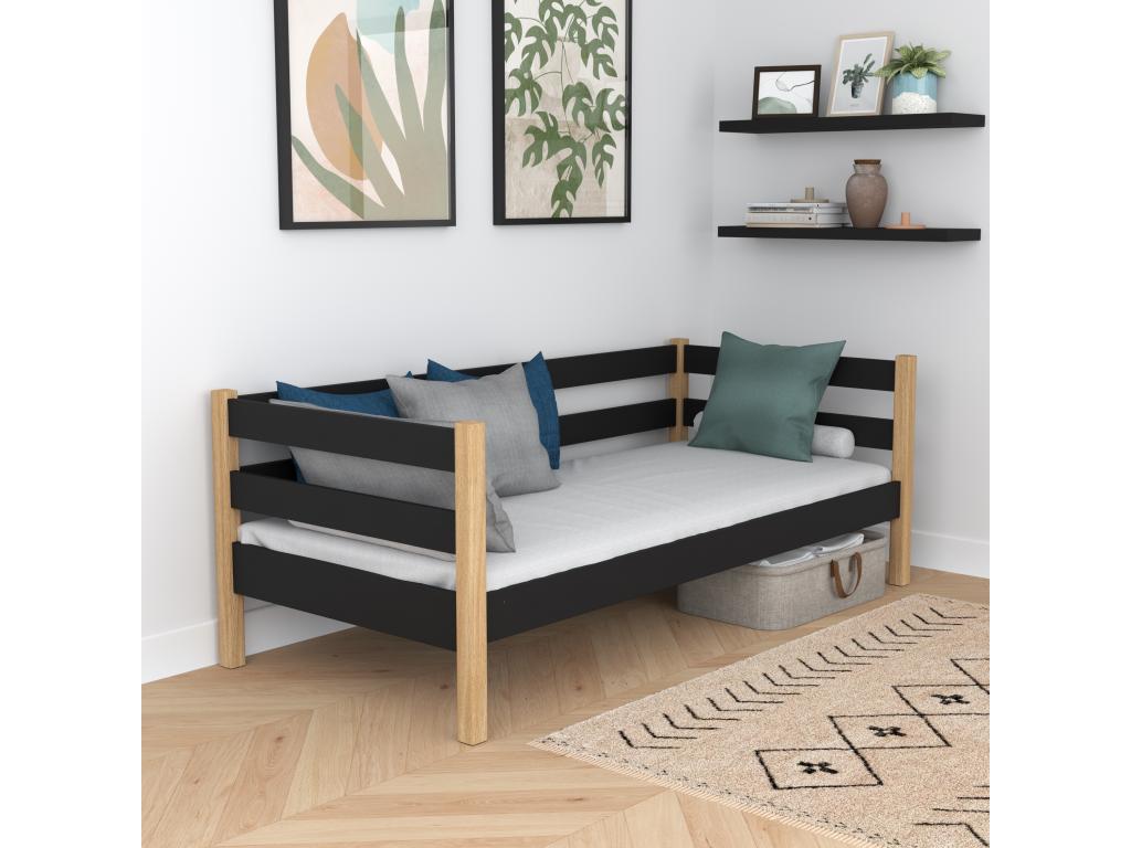 Wooden daybed N01 Black / Natural Oak 100x200