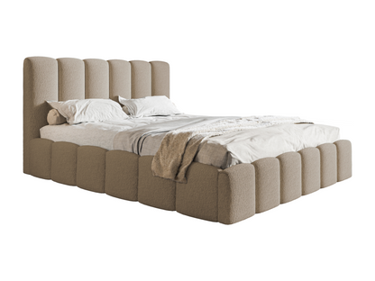 Meublori Upholstered Bed 180x200 cm with Storage - Double Bed 180x200 in Brown Bouclé Fabric - Anthology 5