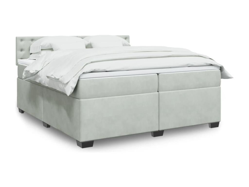Meublori bed base and mattress, light grey, 200x200cm, velvet