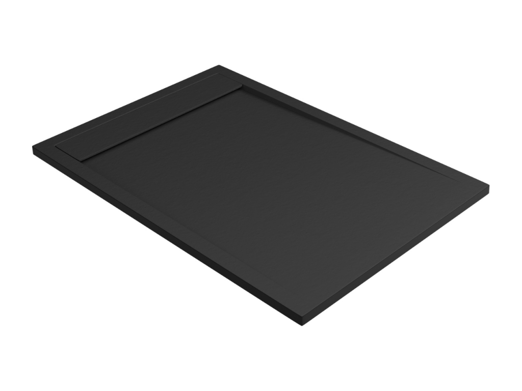 Meublori Extra-Flat Shower Tray - Slate Texture in Black Meublori Composite - L120 x W70 x H3cm - Meublori