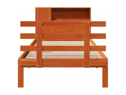 Bookshelf bed without mattress, brown wax finish, 100x200 cm, solid pine