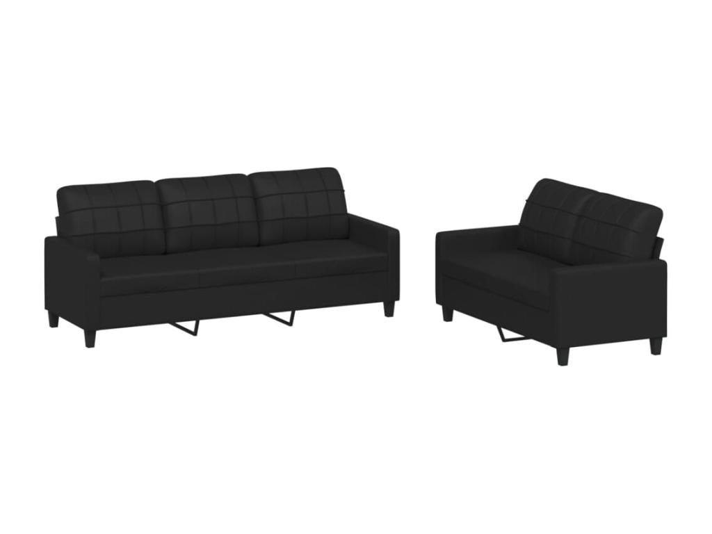 2-piece sofa set with cushions, black faux leather, MIXH42887
