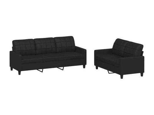2-piece sofa set with cushions, black faux leather, MIXH42887