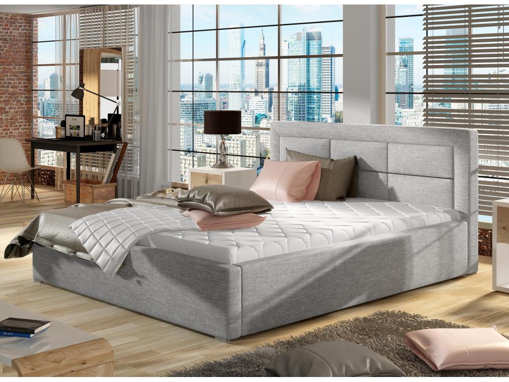 Modern upholstered fabric bed by Meublori - Light Grey - 200x200 - Storage compartment version