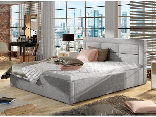 Modern upholstered fabric bed by Meublori - Light Grey - 200x200 - Storage compartment version