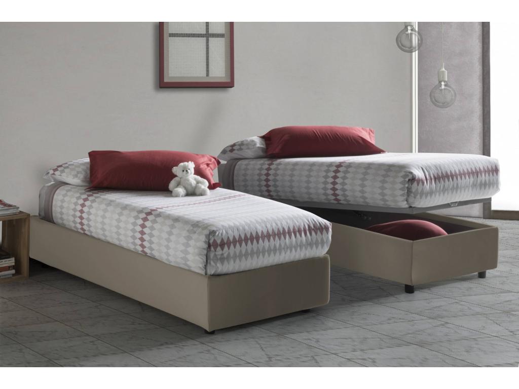 Meublori Single Bed with Storage Bed and Fabric Upholstery, Made in Italy, Front Opening, Suitable for a 90x190 cm Mattress, Meublori