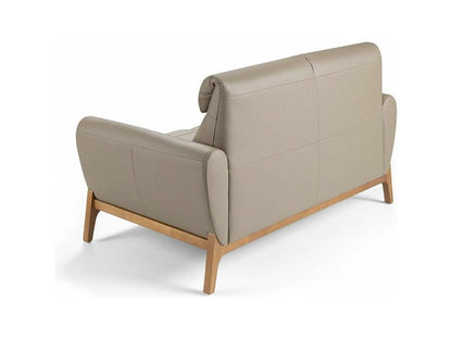 Contemporary 2-seater sofa with walnut wood and leather upholstery, Bima-Color Meublori 20 Brown