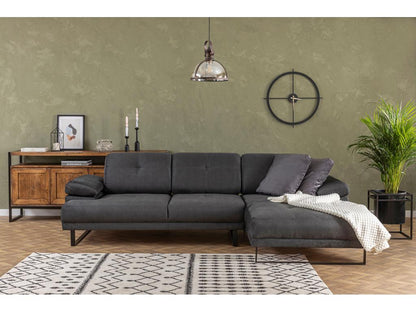 Large right-hand corner sofa in anthracite fabric and black metal, Meublori, 314cm