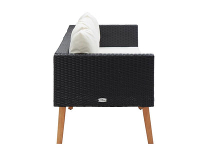 3-seater garden sofa with cushions, black woven resin