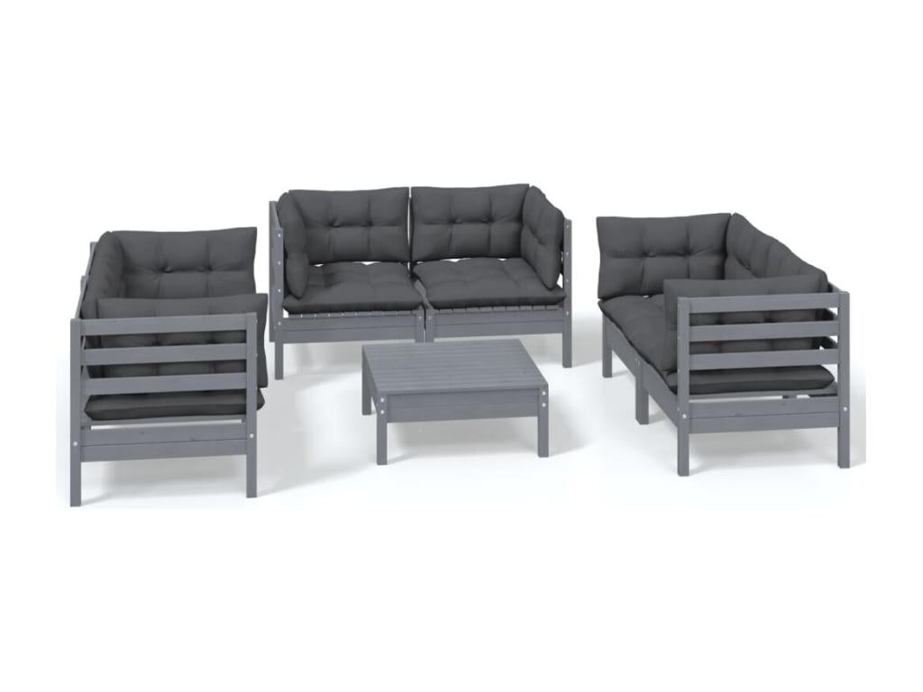 7-piece garden furniture set with cushions, solid pine wood