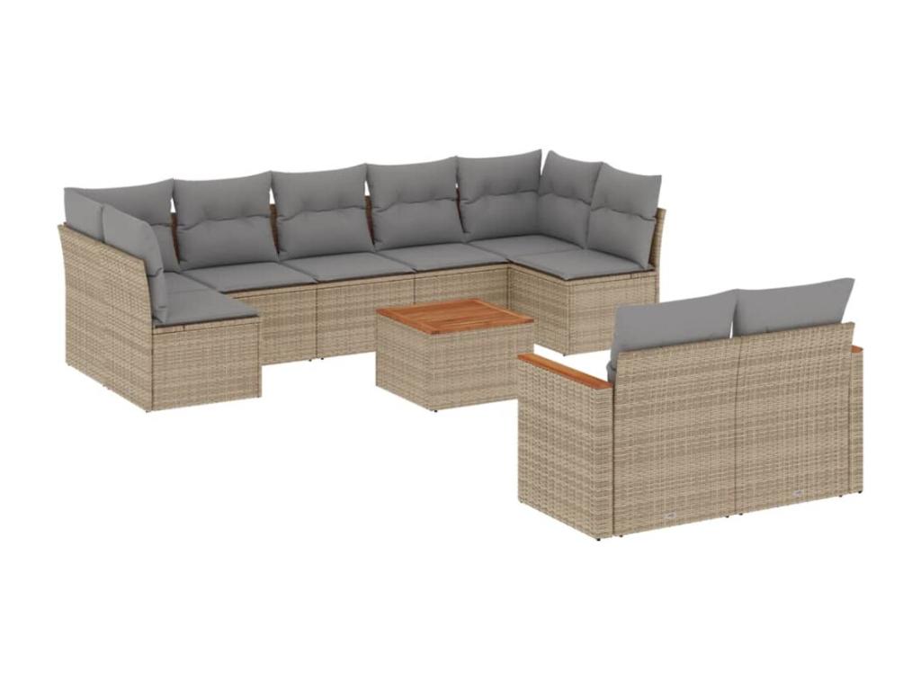 10-piece garden furniture set and cushions, méLaviecasa beige woven resin FRZD96465