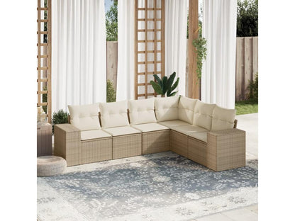 6-piece beige resin wicker garden furniture set with cushions VEOI15592