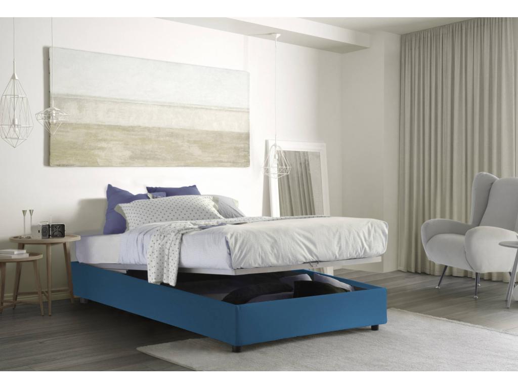 Meublori Double Bed with Storage Bed and Fabric Upholstery, Made in Italy, Front Opening, Includes 120x190 cm Mattress, Blue