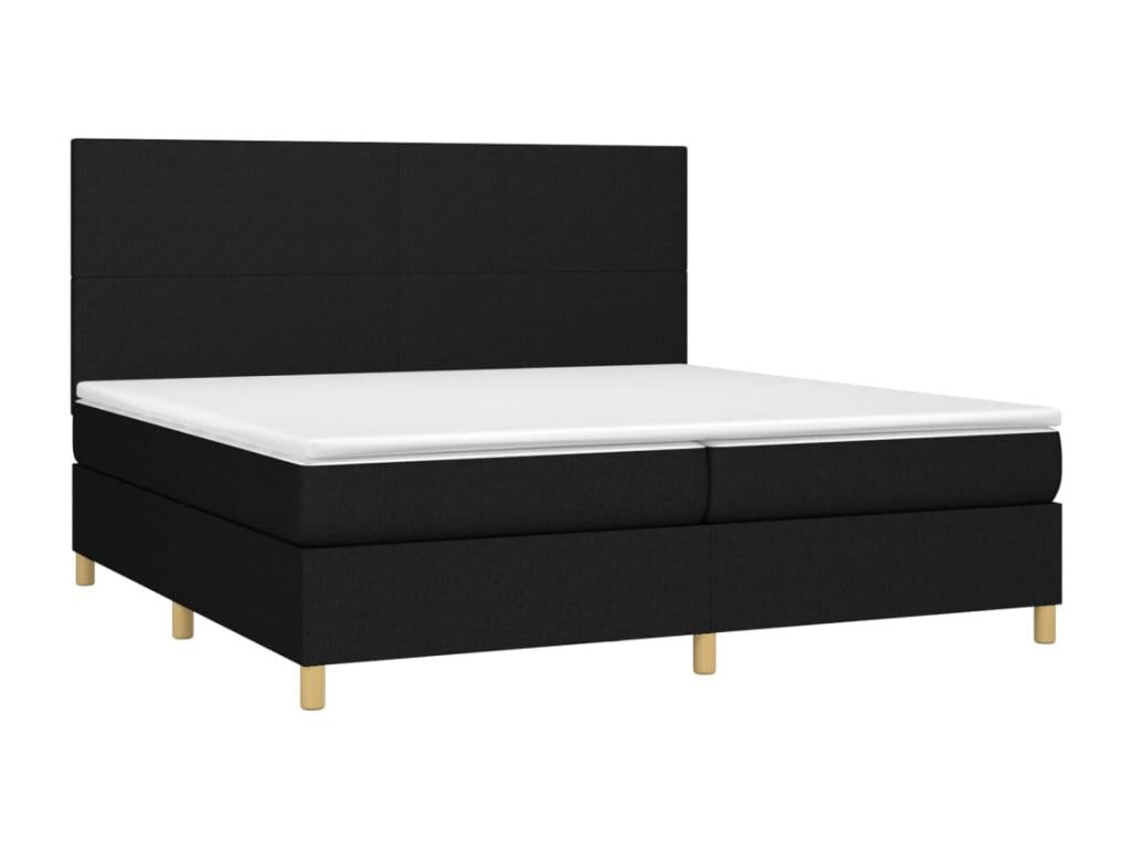 Upholstered bed base and mattress with LED lighting, black, 200x200 cm, fabric, TSGW81486