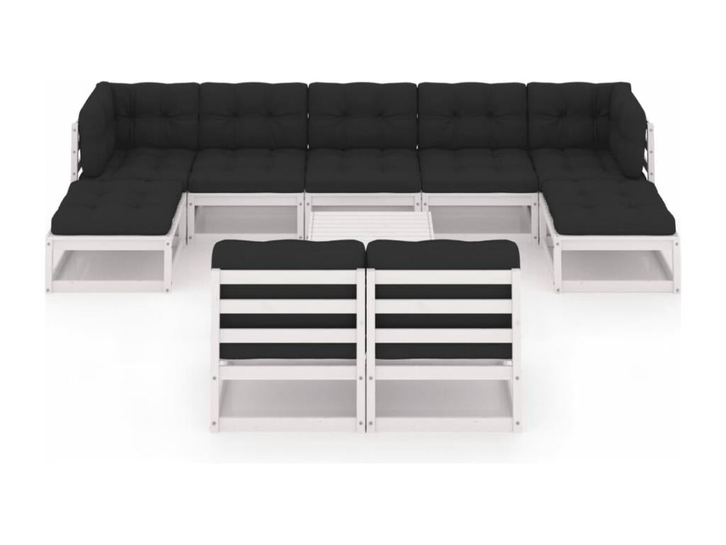 10-piece garden furniture set with cushions, white, solid pine wood