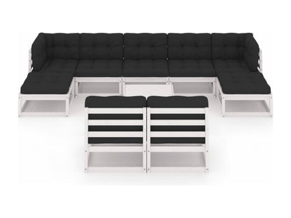 10-piece garden furniture set with cushions, white, solid pine wood